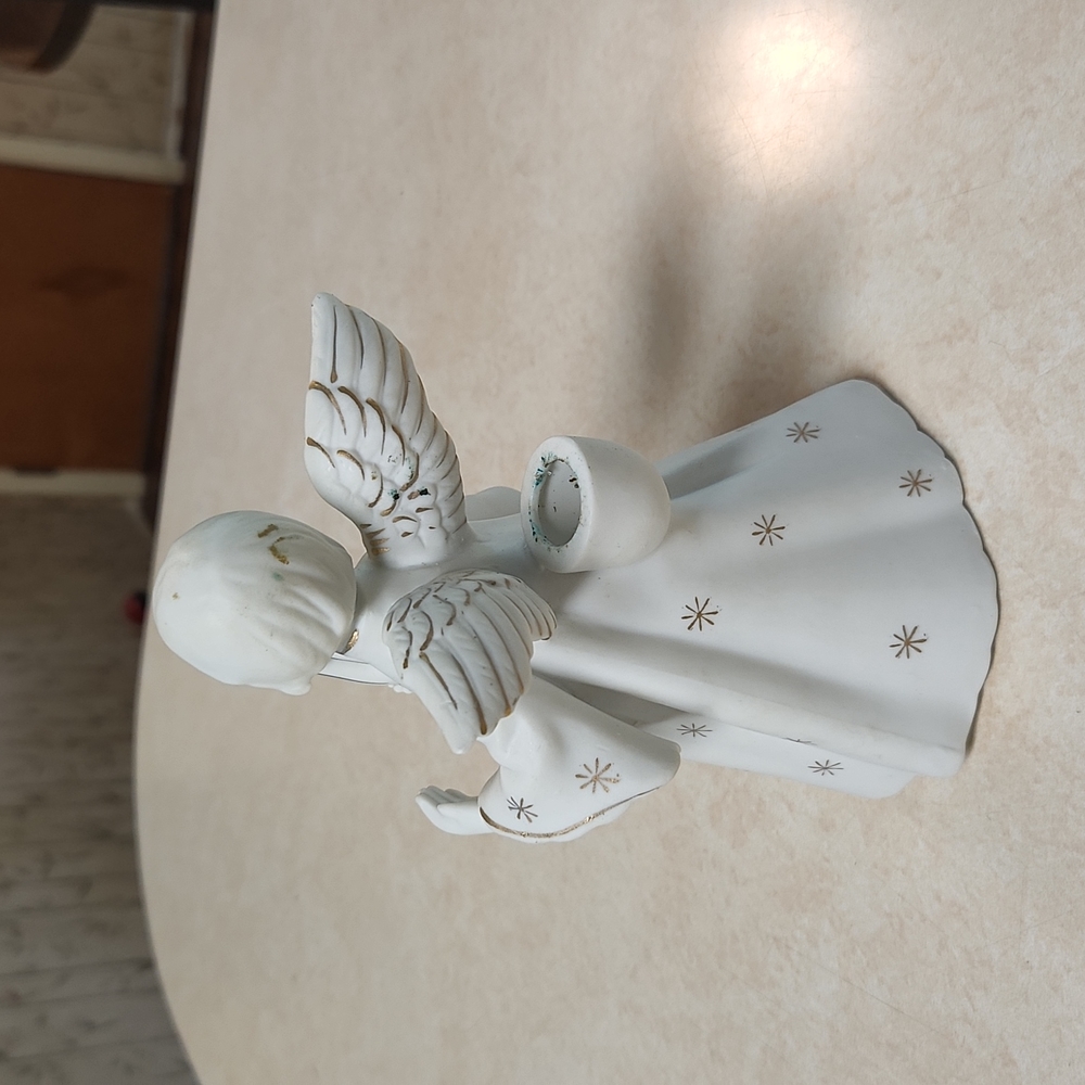 Vintage Schmid Japan Christmas Angel w Harp Gold Star-Burst Candle-Holder EUC - Picture 3 of 10